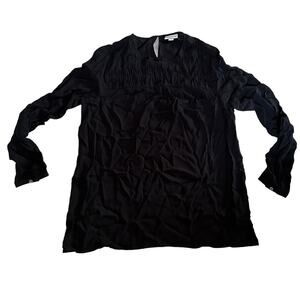 J. Jill Sz S Black Dressy Top Long Sleeved Rayon Pleated Yoke Design Keyhole